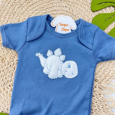 CONJ. DE MALHA 3 PEÇAS - Baby Dino - Azul Jeans e Off White